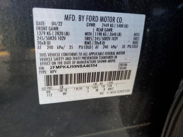 Photo 10 from auction – 2022 FORD EDGE SEL with VIN 2FMPK4J99NBA46554