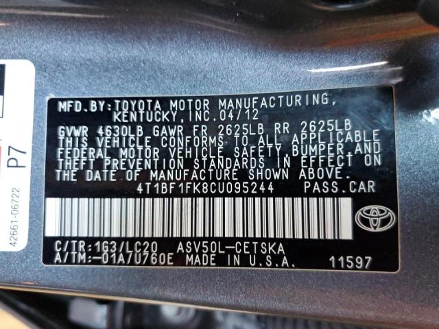 Photo 10 from auction – 2012 TOYOTA CAMRY BASE with VIN 4T1BF1FK8CU095244