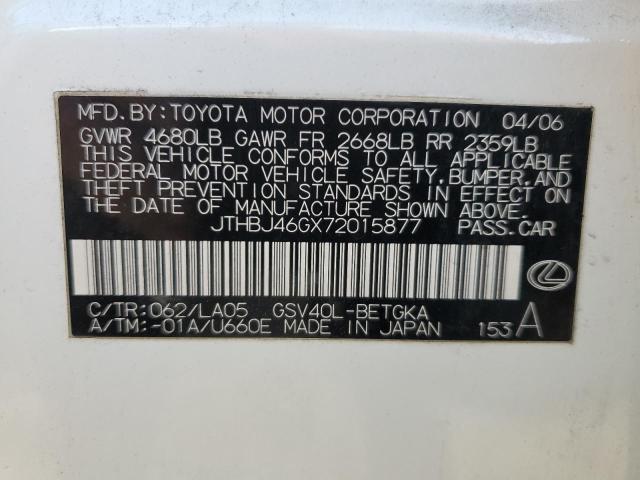 Photo 10 from auction – 2007 LEXUS ES 350 with VIN JTHBJ46GX72015877