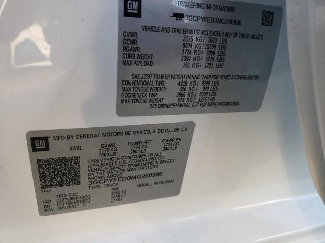Photo 10 from auction – 2021 CHEVROLET SILVERADO with VIN 3GCPYFED0MG260986