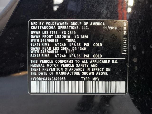 Photo 10 from auction – 2019 VOLKSWAGEN ATLAS SE with VIN 1V2DR2CA7KC620058
