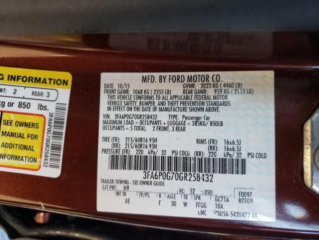 Photo 10 from auction – 2016 FORD FUSION S with VIN 3FA6P0G70GR258432