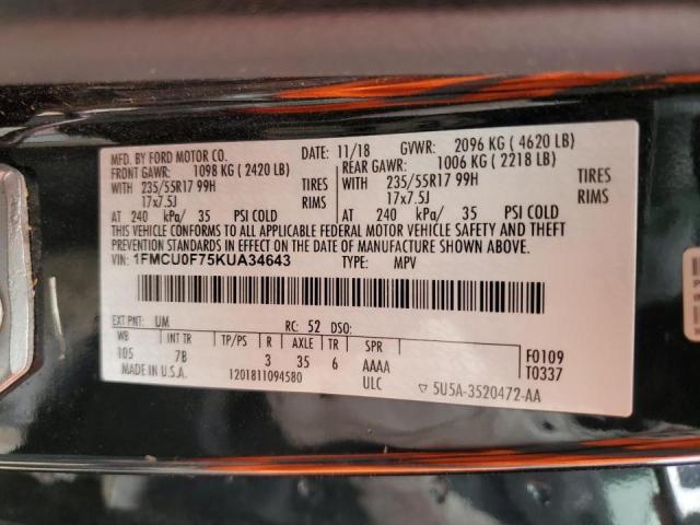 Photo 10 from auction – 2019 FORD ESCAPE S with VIN 1FMCU0F75KUA34643