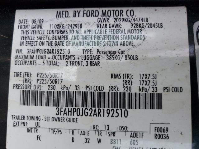 Foto 10 de la subasta – 2010 FORD FUSION con VIN 3FAHP0JG2AR192510
