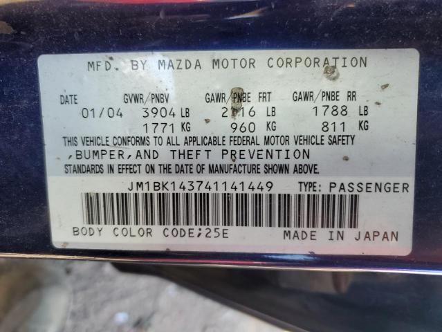Photo 10 from auction – 2004 MAZDA 3 HATCHBAC with VIN JM1BK143741141449