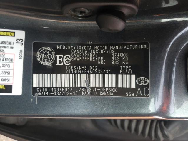 Photo 10 from auction – 2010 TOYOTA COROLLA BA with VIN 2T1BU4EE4AC239731