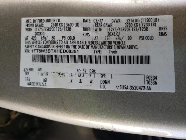 Photo 10 from auction – 2017 FORD F350 SUPER with VIN 1FT8W3BTXHED08351
