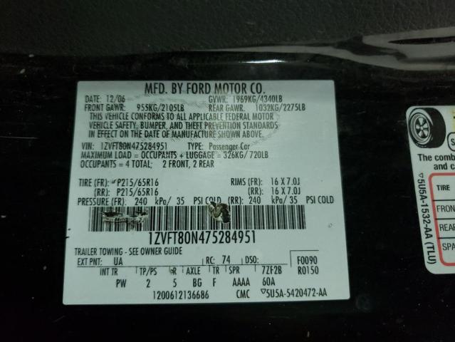 Photo 10 from auction – 2007 FORD MUSTANG 2D with VIN 1ZVFT80N475284951