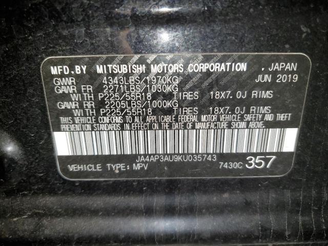 Photo 10 from auction – 2019 MITSUBISHI OUTLANDER with VIN JA4AP3AU9KU035743