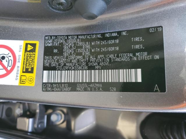 Photo 10 from auction – 2019 TOYOTA HIGHLANDER with VIN 5TDJZRFH3KS586396