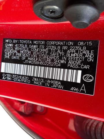 Photo 10 from auction – 2016 LEXUS CT 200 with VIN JTHKD5BH8G2252704