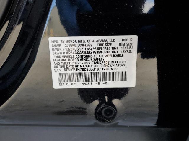 Photo 10 from auction – 2012 HONDA PILOT EXLN with VIN 5FNYF4H78CB053187
