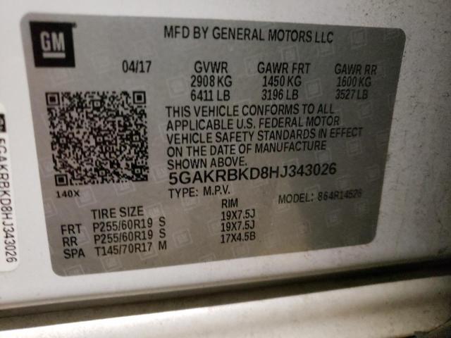 Photo 10 from auction – 2017 BUICK ENCLAVE with VIN 5GAKRBKD8HJ343026