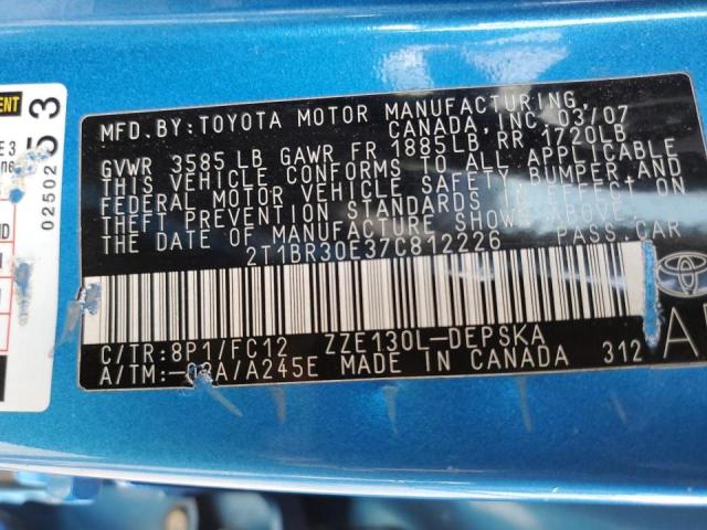 Photo 10 from auction – 2007 TOYOTA COROLLA CE with VIN 2T1BR30E37C812226