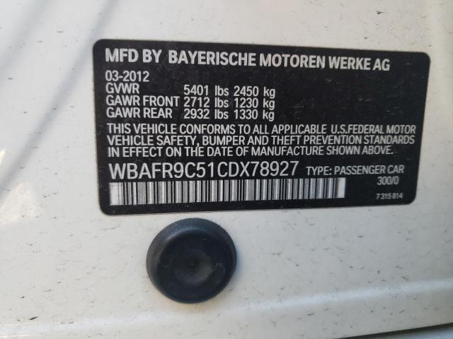 Photo 10 from auction – 2012 BMW 550 I with VIN WBAFR9C51CDX78927