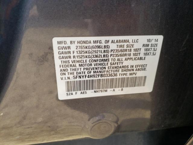 Photo 10 from auction – 2015 HONDA PILOT TOUR with VIN 5FNYF4H92FB033636
