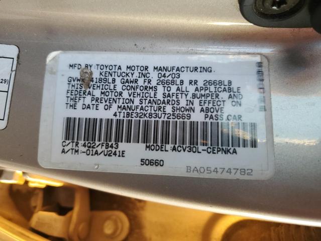 Photo 10 from auction – 2003 TOYOTA CAMRY LE with VIN 4T1BE32K83U725669