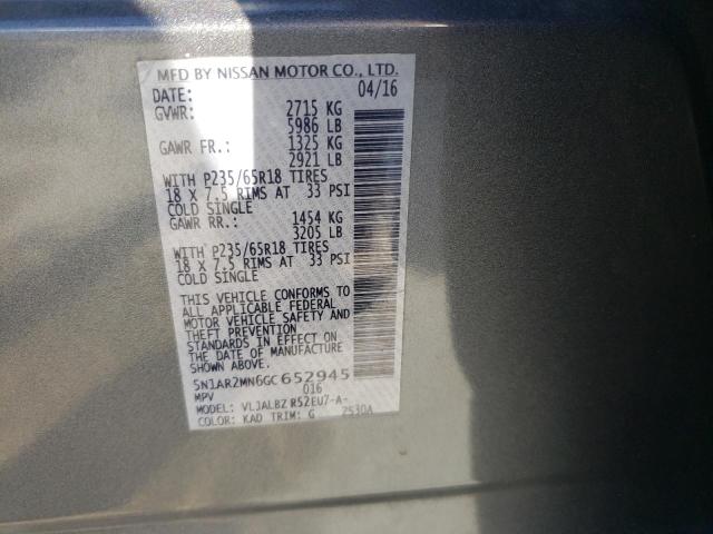 Photo 10 from auction – 2016 NISSAN PATHFINDER with VIN 5N1AR2MN6GC652945