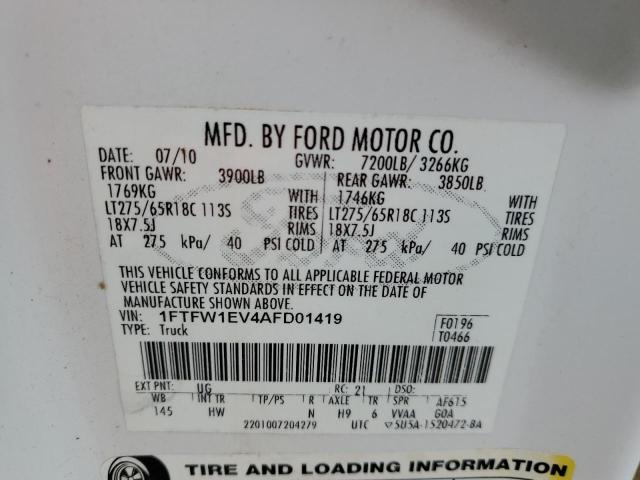 Photo 10 from auction – 2010 FORD F150 SUPER with VIN 1FTFW1EV4AFD01419