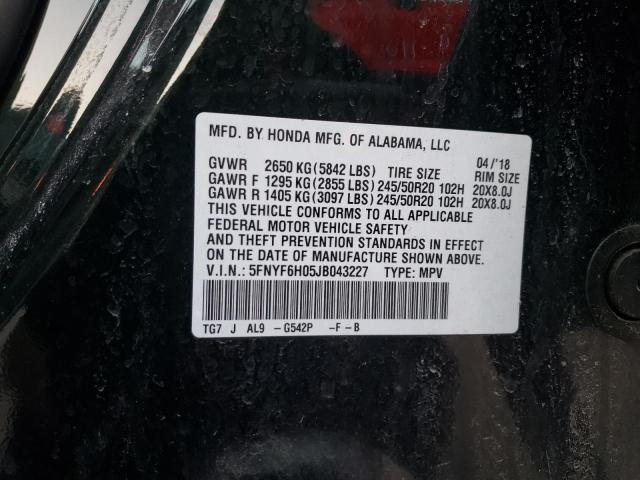 Photo 10 from auction – 2018 HONDA PILOT ELIT with VIN 5FNYF6H05JB043227