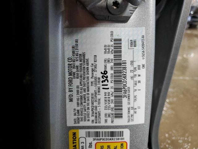 Photo 10 from auction – 2019 FORD FUSION SEL with VIN 3FA6P0CD5KR238181