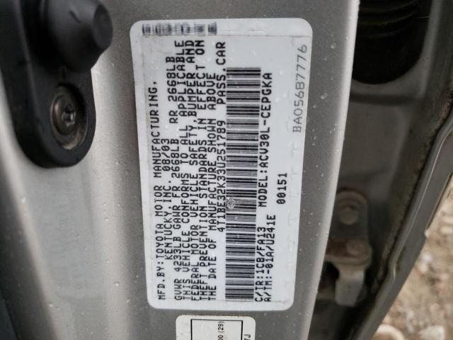 Photo 10 from auction – 2003 TOYOTA CAMRY LE with VIN 4T1BE32K33U251789