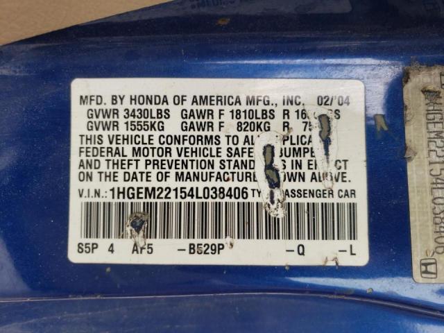 Photo 10 from auction – 2004 HONDA CIVIC with VIN 1HGEM22154L038406
