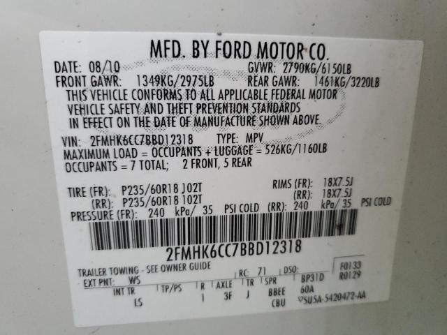 Photo 10 from auction – 2011 FORD FLEX SEL with VIN 2FMHK6CC7BBD12318