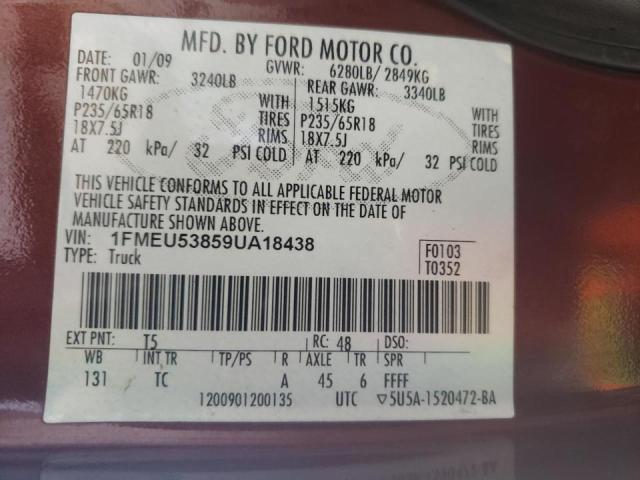 Photo 10 from auction – 2009 FORD EXPLORER S with VIN 1FMEU53859UA18438