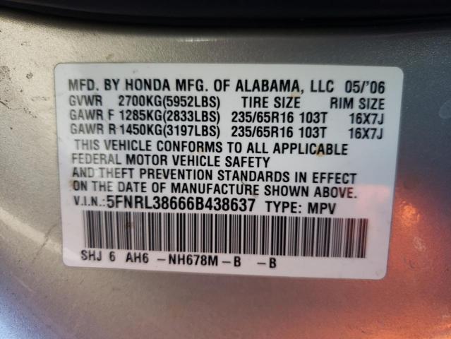 Photo 10 from auction – 2006 HONDA ODYSSEY EX with VIN 5FNRL38666B438637