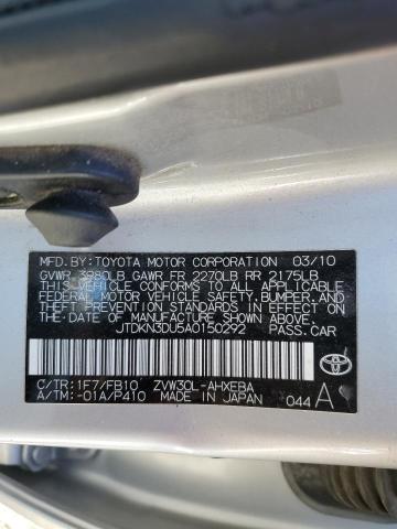 Photo 10 from auction – 2010 TOYOTA PRIUS with VIN JTDKN3DU5A0150292