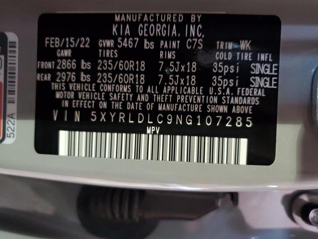 Photo 10 from auction – 2022 KIA SORENTO S with VIN 5XYRLDLC9NG107285