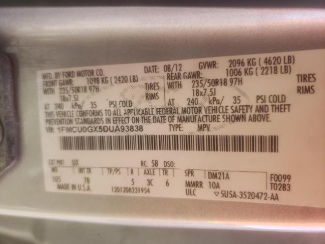 Photo 10 from auction – 2013 FORD ESCAPE SE with VIN 1FMCU0GX5DUA93838