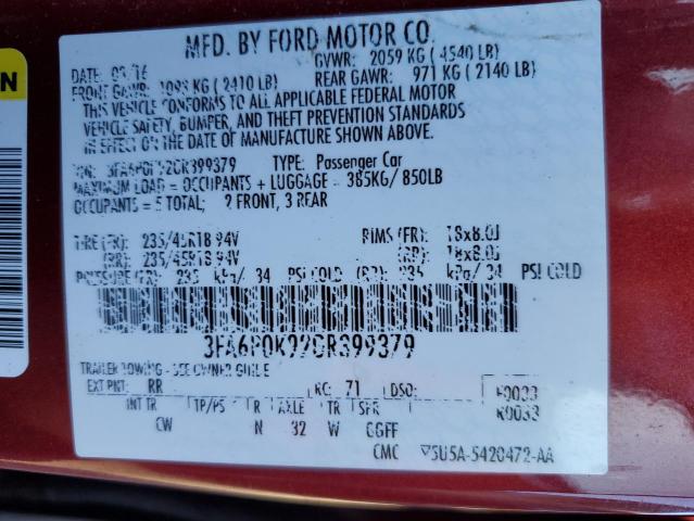 Photo 10 from auction – 2016 FORD FUSION TIT with VIN 3FA6P0K92GR399379