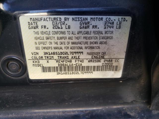 Photo 10 from auction – 2002 NISSAN SENTRA SE- with VIN 3N1AB51D02L709999