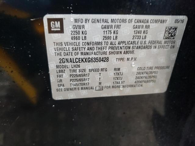 Photo 10 from auction – 2016 CHEVROLET EQUINOX LT with VIN 2GNALCEKXG6350428