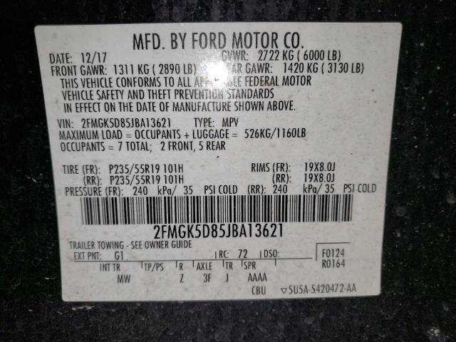 Photo 10 from auction – 2018 FORD FLEX LIMIT with VIN 2FMGK5D85JBA13621