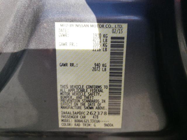 Photo 10 from auction – 2015 NISSAN ALTIMA 2.5 with VIN 1N4AL3AP0FC262378