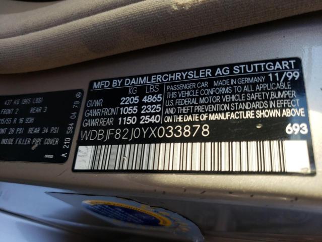 Photo 10 from auction – 2000 MERCEDES-BENZ E 320 4MAT with VIN WDBJF82J0YX033878