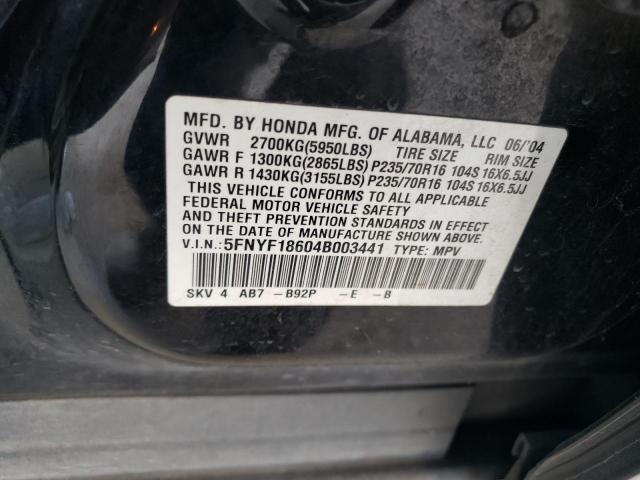 Photo 10 from auction – 2004 HONDA PILOT EXL with VIN 5FNYF18604B003441