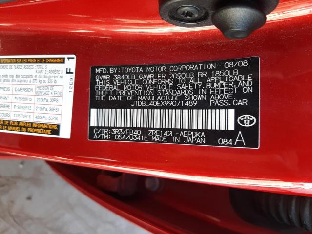 Photo 10 from auction – 2009 TOYOTA COROLLA BA with VIN JTDBL40EX99071489