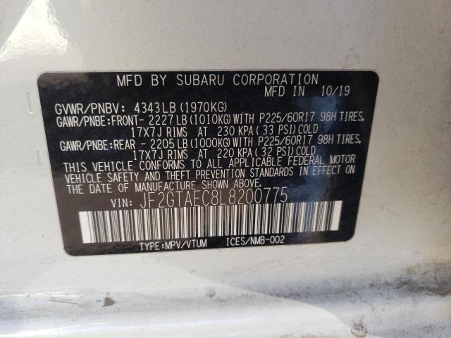 Photo 10 from auction – 2020 SUBARU CROSSTREK with VIN JF2GTAEC8L8200775