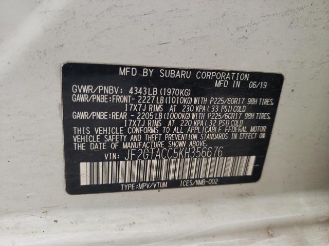 Photo 10 from auction – 2019 SUBARU XV CROSSTR with VIN JF2GTACC5KH356676