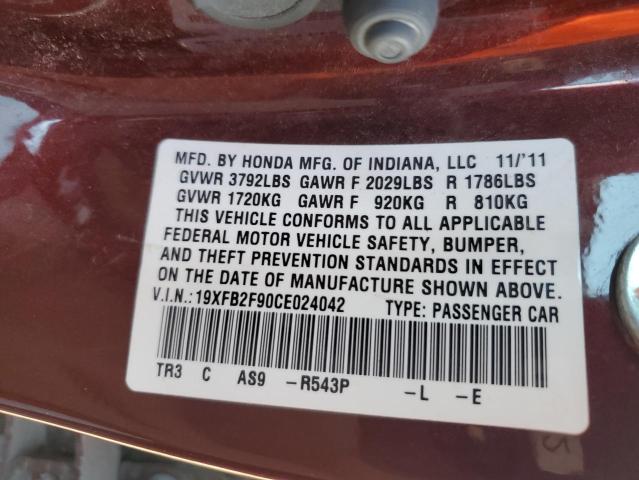 Photo 10 from auction – 2012 HONDA CIVIC EXL with VIN 19XFB2F90CE024042