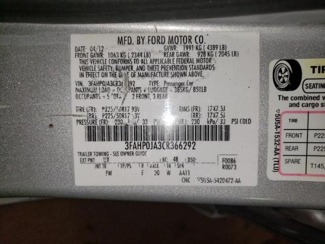 Photo 10 from auction – 2012 FORD FUSION SEL with VIN 3FAHP0JA3CR366292