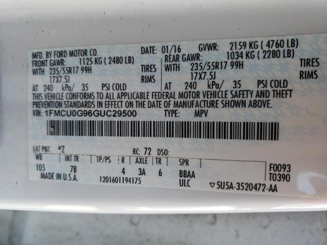 Photo 10 from auction – 2016 FORD ESCAPE SE with VIN 1FMCU0G96GUC29500