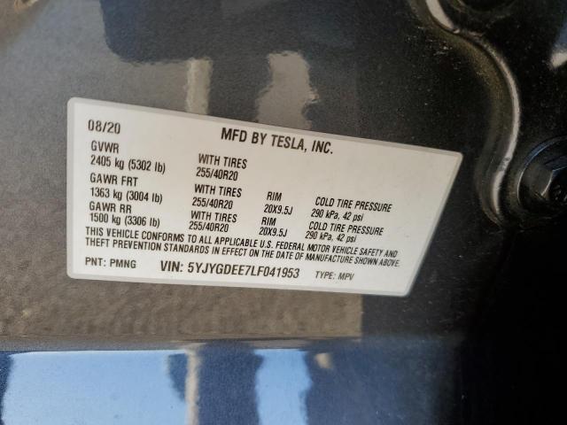 Photo 10 from auction – 2020 TESLA MODEL Y with VIN 5YJYGDEE7LF041953
