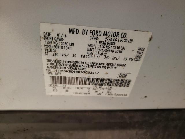 Photo 10 from auction – 2016 FORD EXPLORER X with VIN 1FM5K8DH8GGC03472