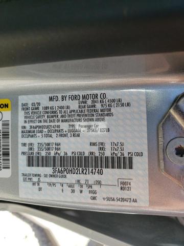 Photo 10 from auction – 2020 FORD FUSION SE with VIN 3FA6P0HD2LR214740