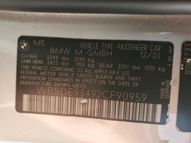 Photo 10 from auction – 2002 BMW M5 with VIN WBSDE93492CF90959